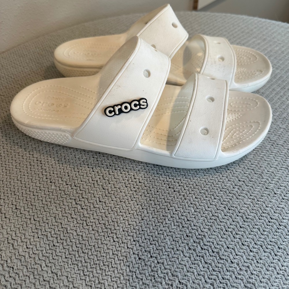 Crocs Classic Slide Sandals Mens 10 White Double Strap Comfortable Slip On Shoes